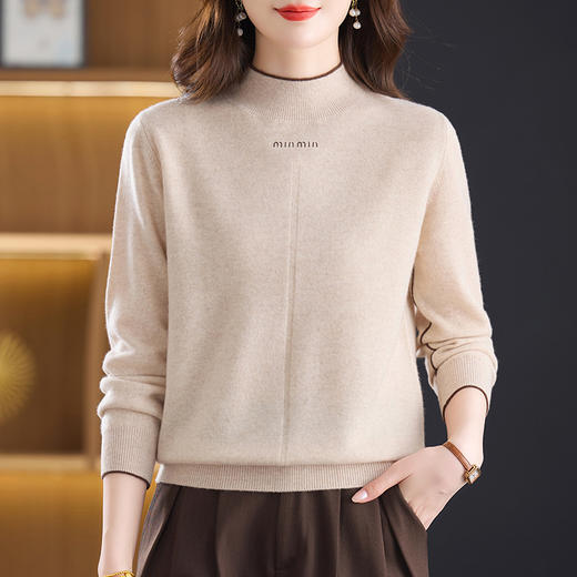 CC100纯羊毛半高领简约刺绣针织衫女秋冬新款百搭保暖羊毛打底毛衣 商品图2