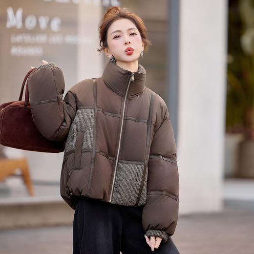 丁摩 拼接立领羽绒服女短款冬季新款时尚减龄保暖加厚外套5ZF-9012 商品图2