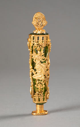 【已售】独角鹿西洋古董19世纪法国出品音乐女神主题铜鎏金精雕嵌卡梅奥古典肖像浮雕装饰绿色水晶火漆印章