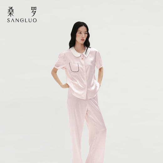 海棠丝韵』桑罗娃娃领睡衣套装桑蚕丝女短袖家居服可外穿 商品图3