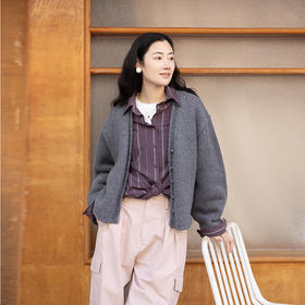 绽放067朵/100%美利奴羊毛衫重磅粗针设计感开襟毛针织衫新款开衫