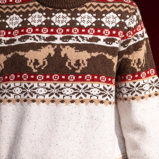 特绽放080朵/马年提花全羊毛圆领长袖套头毛衣新款设计感文艺毛衫 商品图3