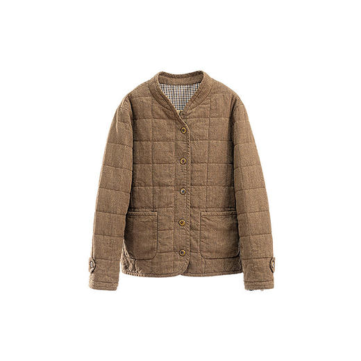 绽放051朵/方正棉服·色织亚麻方格绗棉短棉服复古文艺棉衣厚外套 商品图4