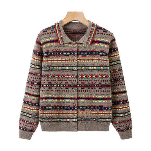 CC【重工费尔岛提花】针织开衫女2025冬季新款宽松软糯翻领复古上衣 商品图4