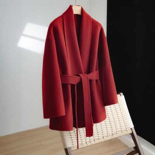 品牌订单山羊绒＋桑蚕丝超细羊毛翻领双面毛呢手工极简大衣 商品图4