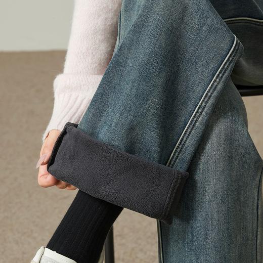 【厚绒-直筒牛仔】逸阳冬复古加绒加厚保暖奥粒绒直筒裤4093RB 商品图4