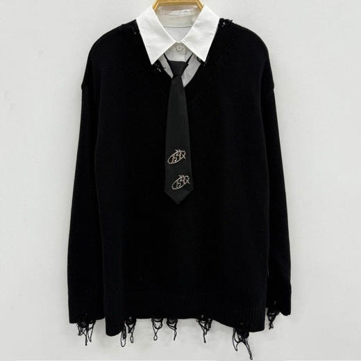 NC假两件配领带长袖毛织上衣50805（黑）秋季253050220321 商品图1