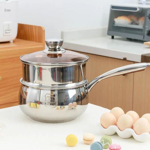 KEYIOW大肚奶锅 ，食品级不锈钢材质，五层加厚一体成型锅体，可视锅盖，厚锅底、薄侧壁设计 商品图0
