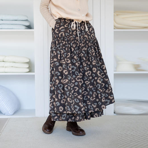 绽放057朵/全棉撞色设计提花双层半身长裙全腰松紧复古半身裙长裙 商品图0