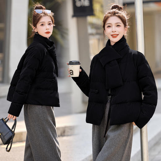 高级感丝绒羽绒服，盘扣国风保暖外套（配围巾）GRS2575 商品图3