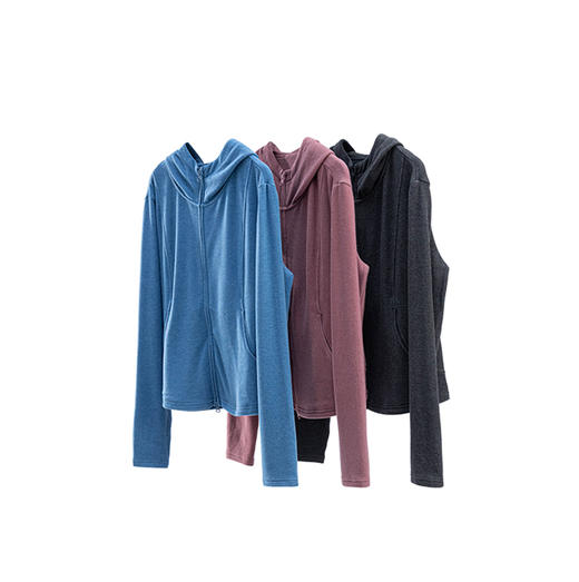 特绽放704朵/暖宝宝·德绒双面连帽显瘦开襟卫衣女冬保暖加厚上衣 商品图4