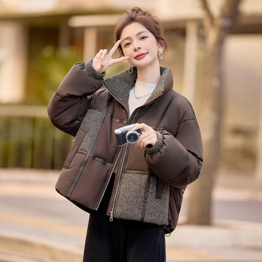 丁摩 拼接立领羽绒服女短款冬季新款时尚减龄保暖加厚外套5ZF-9012 商品图1