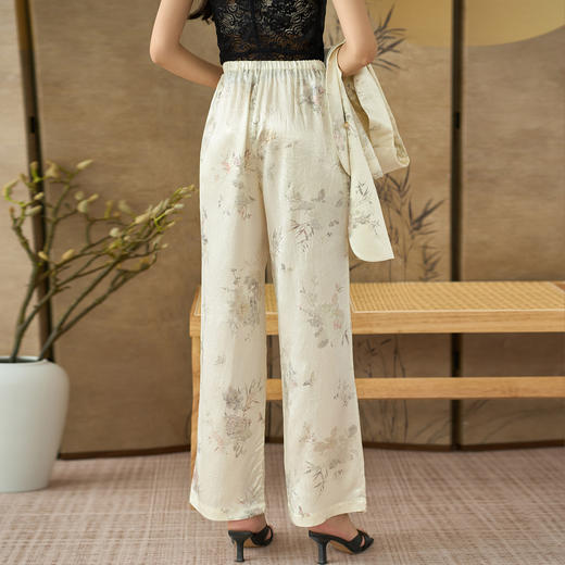 剩S/L/XL/XXL 米思阳 夏季新款新中式醋酸提花直筒裤高腰宽松薄款休闲裤2688 商品图3