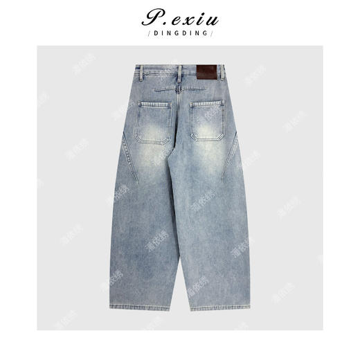 PanYiXiu/潘依绣复古水洗立体蘑菇刺绣磨毛显瘦弯刀牛仔裤Q91881 商品图1
