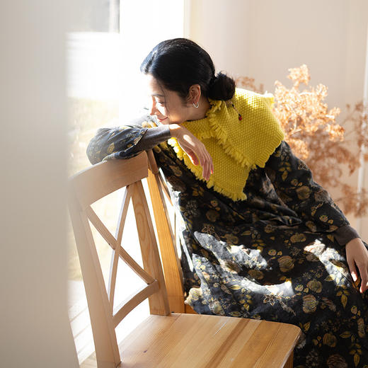 绽放035朵/复古印花轻中式偏襟可开襟长袖连衣裙新款藏肉显瘦长裙 商品图2