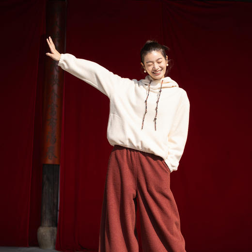 特绽放009朵/热可可暖羊毛裤·羊毛混纺加厚全腰松紧阔腿休闲裤女 商品图3