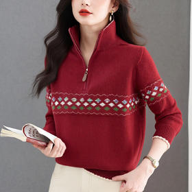 CC翻领毛衣女款2025新款半拉链针织衫保暖漂亮洋气高级感打底衫冬季