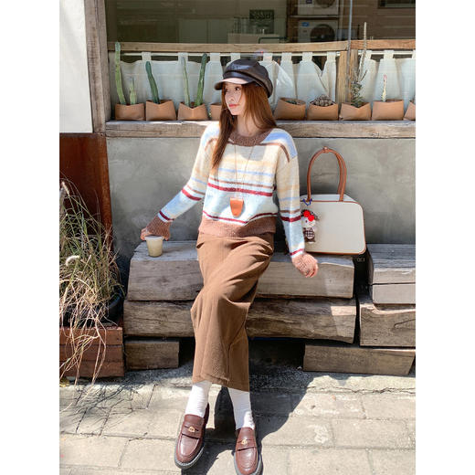 <曾小咸推荐>现货秒杀 ！微信超特价！韩系撞色条纹毛衣 日常159.99 立减70 秒杀89.99！！ 商品图3