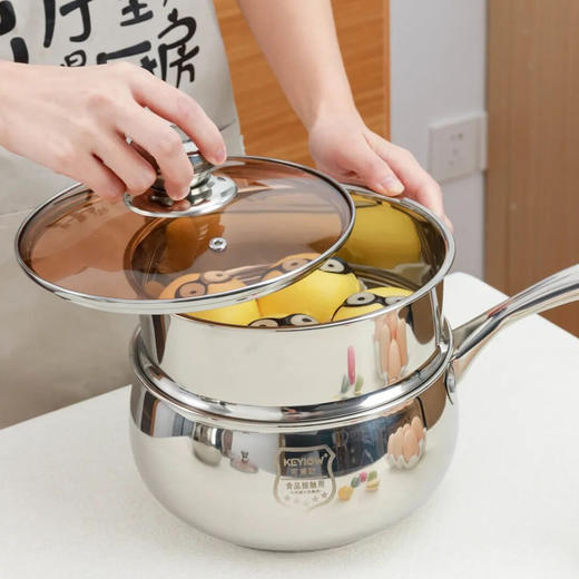 KEYIOW大肚奶锅 ，食品级不锈钢材质，五层加厚一体成型锅体，可视锅盖，厚锅底、薄侧壁设计 商品图6
