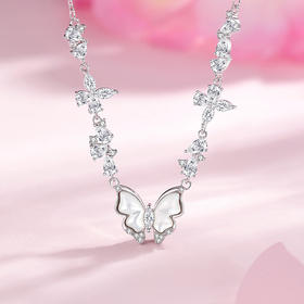 Winy S925 银星落霜蝶项链女 贝壳蝴蝶吊坠 合成立方氧化锆轻奢锁骨链小众设计