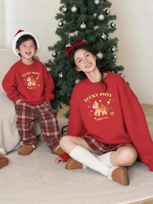 【蓄热保暖舒适柔软❗️满满新年氛围感】2026马年新年春节拜年服亲子加绒红色卫衣2026马年元旦喜庆过年上衣母女装本命年服。jb 商品图2