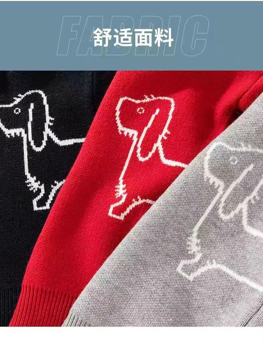 D123014新款红白蓝拼接小狗圆领针织衫男女同款毛衣 商品图4