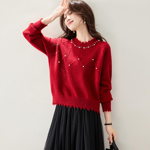 CC慵懒风圆领毛衣女秋冬2025新宽松洋气高级感内搭好看针织打底衫厚 商品图2
