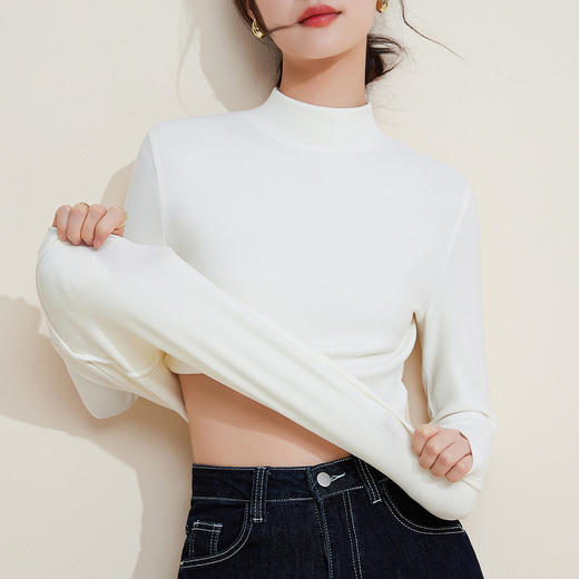 「自j」全新升级【铂金会员128/天猫169/差价41】(02516)洛诗琳加绒加厚中领打底衫2025秋冬修身显瘦高级感保暖上衣 商品图1