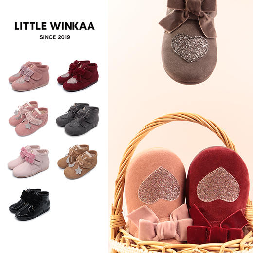 春节不打烊-西班牙Little winkaa童鞋冬季新款绒带魔术贴儿童短靴加绒保暖童靴 商品图3