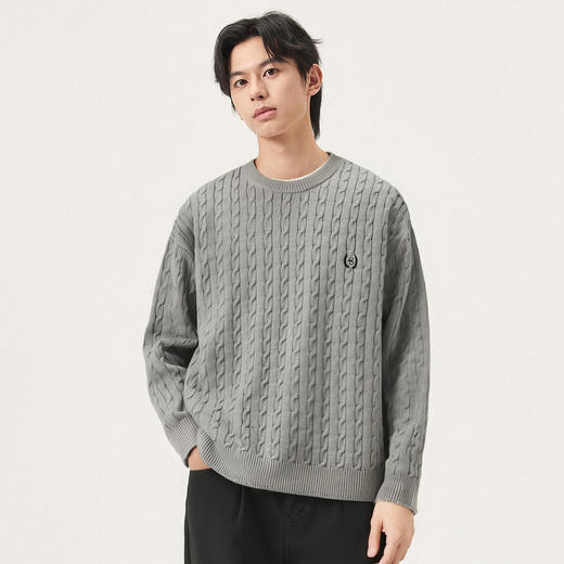 gxg.jeans男装 多色基础刺绣绞花保暖圆领毛衣针织衫男25年冬 商品图3