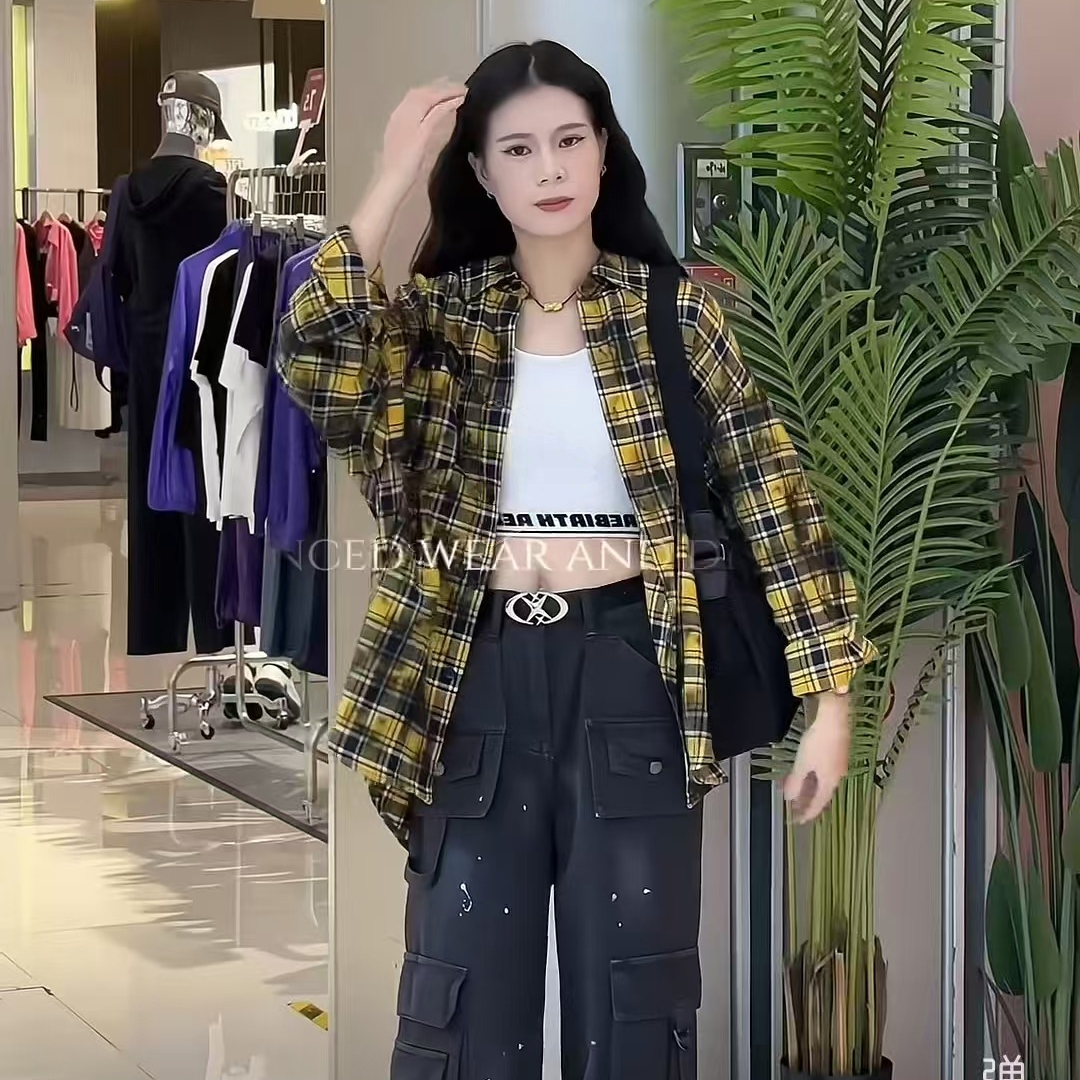 NC格子印字母长袖衬衫50902（黄）秋季 153210020321