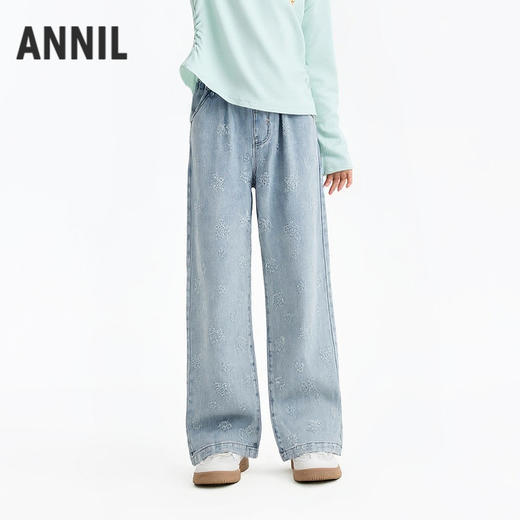 【精致甜酷牛仔裤】女童满版提花棉软裤子全腰牛仔单裤春季新款安奈儿童装EG616662 商品图2