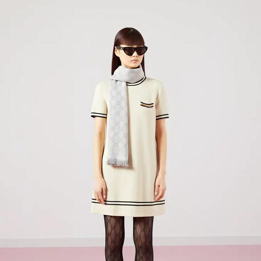 【二】GUCCI 古驰 女士GG提花图案羊毛针织围巾 浅灰色 133483 3G200 1763 商品图2