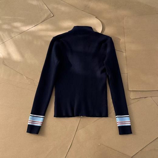 D123018秋冬季新款女子修身拼色拉链开衫外套编织衫毛衣 商品图1