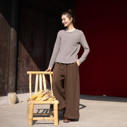 特绽放023朵/可靠双面绒T·双面德绒圆领正常肩长袖T恤显瘦打底衫 商品图2