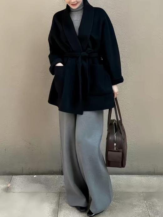 品牌订单山羊绒＋桑蚕丝超细羊毛翻领双面毛呢手工极简大衣 商品图7