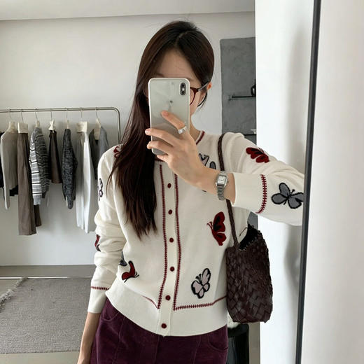 「高货rp」全新升级【铂金会员321/天猫429/差价108】(22346)洛诗琳法式蝴蝶提花撞边针织衫2026春季气质羊毛开衫外套 商品图0