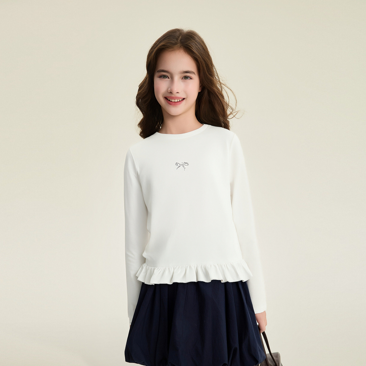 笛莎Deesha 童装女童T恤2026春新款甜美花边下摆T恤