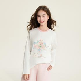 笛莎Deesha 童装女童T恤2026春新款信语花朵长袖T恤