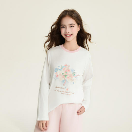 笛莎Deesha 童装女童T恤2026春新款信语花朵长袖T恤 商品图0