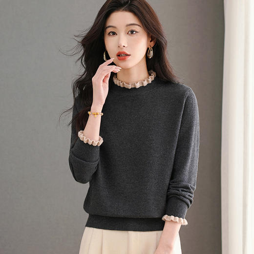 CC秋冬季新款木耳边半高领针织衫女显瘦气质打底衫内搭外穿洋气上衣 商品图1