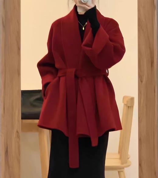品牌订单山羊绒＋桑蚕丝超细羊毛翻领双面毛呢手工极简大衣 商品图2