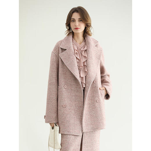 COCOBELLA气质人字纹翻领大衣秋冬英伦风冬毛呢外套WL3217-2 商品图0