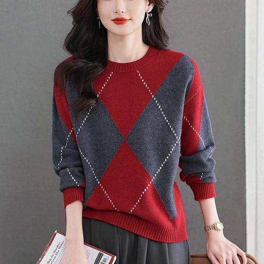 CC菱格针织衫冬装时髦洋气打底衫女大码胖mm遮肚子上衣宽松显瘦毛衣 商品图0