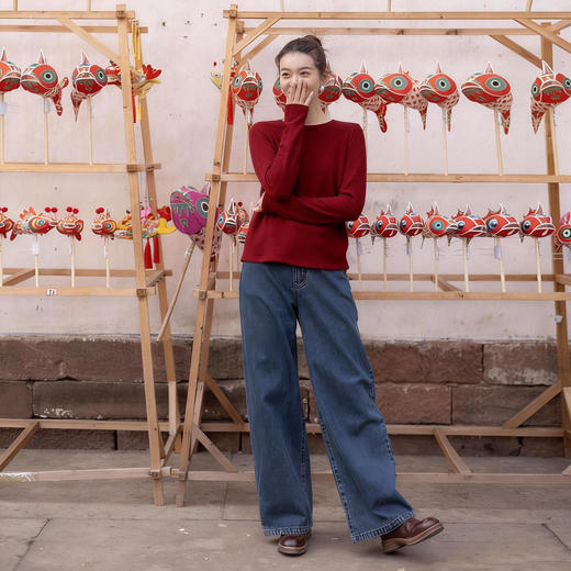 特绽放023朵/可靠双面绒T·双面德绒圆领正常肩长袖T恤显瘦打底衫 商品图1