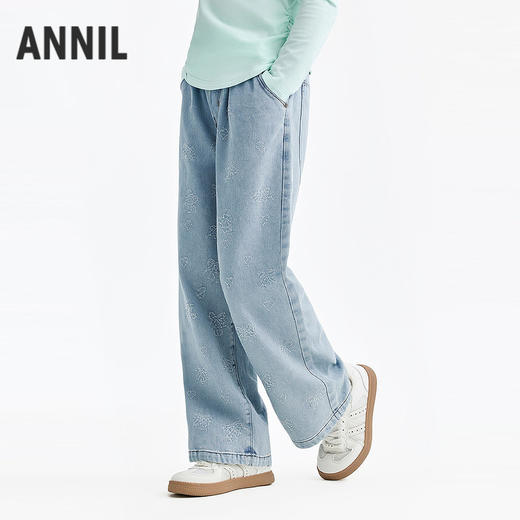 【精致甜酷牛仔裤】女童满版提花棉软裤子全腰牛仔单裤春季新款安奈儿童装EG616662 商品图1