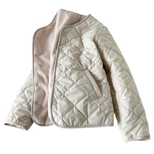 丁摩 两面穿保暖菱格棉服外套女冬季气质显瘦圆领加绒排扣羊毛夹层上衣5ZF-356 商品图4