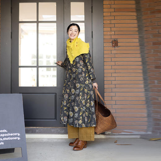 绽放035朵/复古印花轻中式偏襟可开襟长袖连衣裙新款藏肉显瘦长裙 商品图0