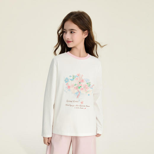 笛莎Deesha 童装女童T恤2026春新款信语花朵长袖T恤 商品图1