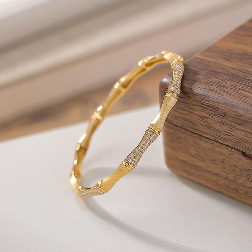 【节节高升】S925银镀金竹节拉丝手镯【CW-SZ02062】 商品图1